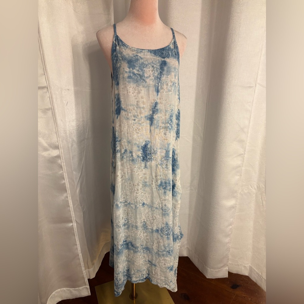 Blue and White Tie-Dye Maxi Dress